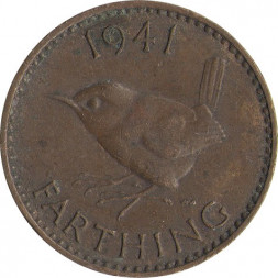 Великобритания 1 фартинг 1941 год - Крапивник