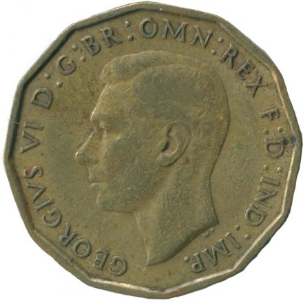 Великобритания 3 пенса 1937 год - Король Георг VI (никель-латунь)