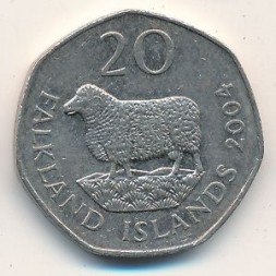 Монета Фолклендские острова 20 пенсов 2004 год - Овца ромни-марш