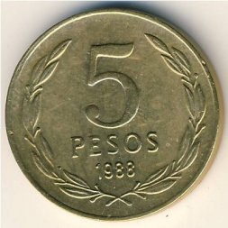 Чили 5 песо 1988 год