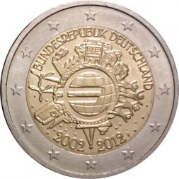 Германия 2 евро 2012 год (F) - 10 лет наличному обращению евро