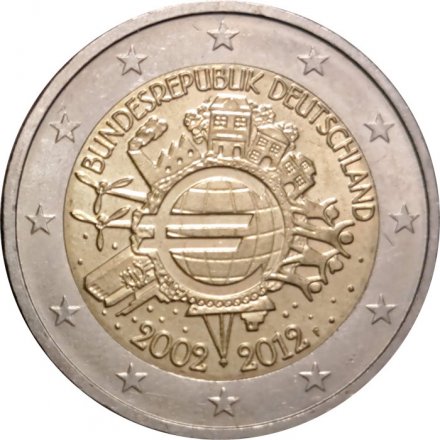 Германия 2 евро 2012 год (F) - 10 лет наличному обращению евро