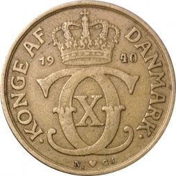Дания 1 крона 1940 год - Король Кристиан X