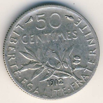 Франция 50 сантимов 1912 год