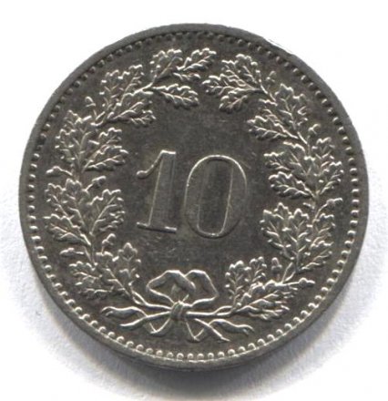 Швейцария 10 раппенов 1959 год