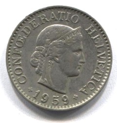 Швейцария 10 раппенов 1959 год