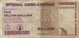 Зимбабве 5 миллиардов долларов 2008 год - Номинал. Силосы (F)