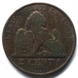 Бельгия 2 сантима 1874 год