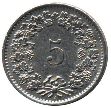 Швейцария 5 раппенов 1965 год