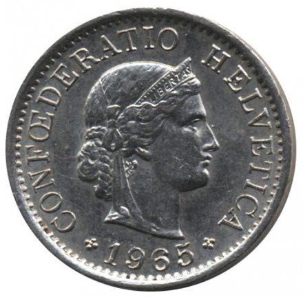 Швейцария 5 раппенов 1965 год