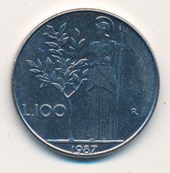 Италия 100 лир 1987 год - Минерва