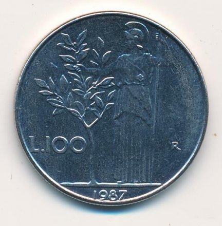Италия 100 лир 1987 год - Минерва