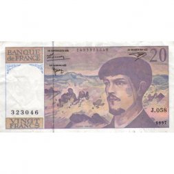 Франция 20 франков 1997 год - Клод Дебюсси. Опера Ла Мер - VF+
