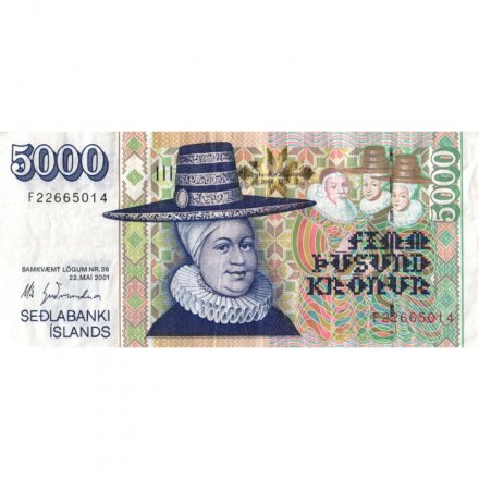 Исландия 5000 крон 2001 год - Рагнхейдур Йоунсдоттир - VF+