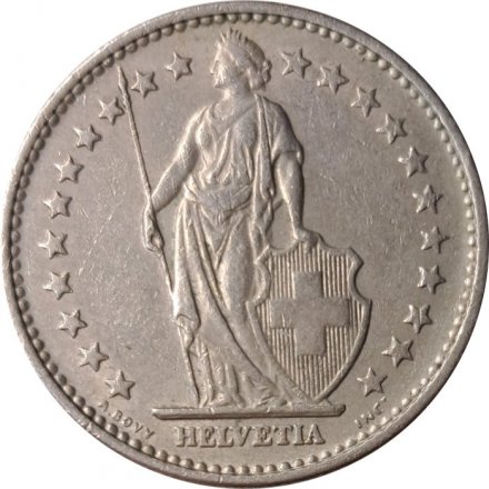 Швейцария 2 франка 1968 год (без отметки МД)