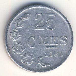 Люксембург 25 сантимов 1965 год