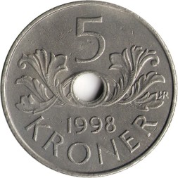 Норвегия 5 крон 1998 год - Орден Святого Улафа