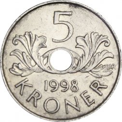 Норвегия 5 крон 1998 год - Орден Святого Улафа