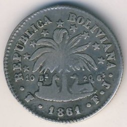 Боливия 2 соля 1861 год