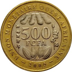 Западная Африка 500 франков 2005 год (Монетное отношение аверс/реверс (180°))