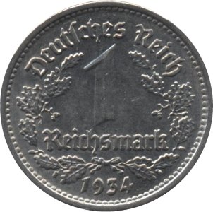 Третий Рейх 1 рейхсмарка 1934 год (G)