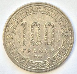 Конго 100 франков 1975 год