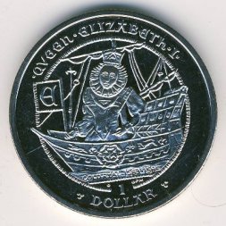 Виргинские острова 1 доллар 2009 год - 450 лет коронации Королевы Елизаветы I - корабль