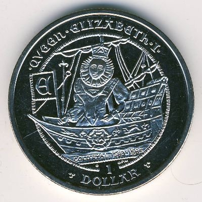 Виргинские острова 1 доллар 2009 год - 450 лет коронации Королевы Елизаветы I - корабль