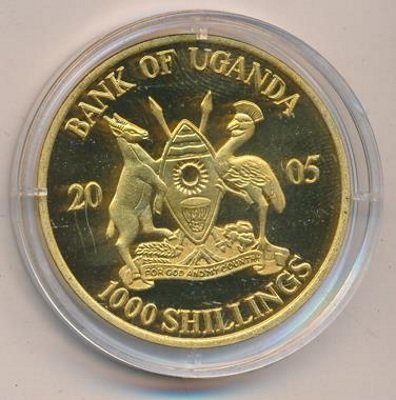 Уганда 1000 шиллингов 2005 год - Иоанн Павел II (футляр)