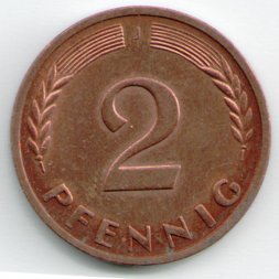 ФРГ 2 пфеннига 1970 год (J)