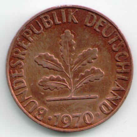 ФРГ 2 пфеннига 1970 год (J)
