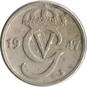 Швеция 10 эре 1947 год (никелевая бронза, &quot;GV&quot; на аверсе)
