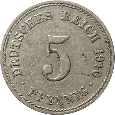Германия 5 пфеннигов 1910 год (A)
