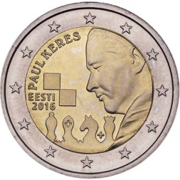 Эстония 2 евро 2016 год - 100 лет со дня рождения Пауля Кереса