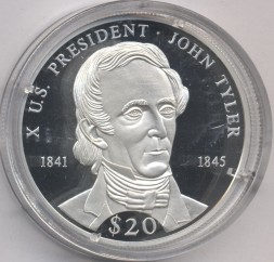 Монета Либерия 20 долларов 2000 год - Джон Тайлер