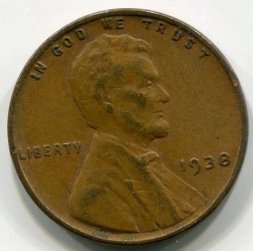 США 1 цент 1938 год - Авраам Линкольн (без отметки МД)