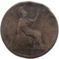 Великобритания 1/2 пенни 1862 год