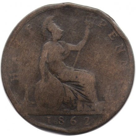 Великобритания 1/2 пенни 1862 год