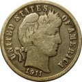 США 1 дайм (10 центов) 1911 год (без отметки монетного двора)