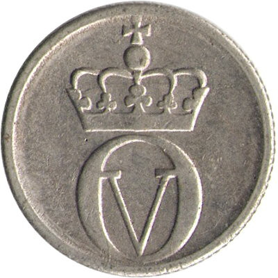 Норвегия 10 эре 1967 год - Король Улаф V. Пчела