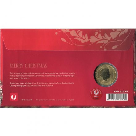 Австралия 1 доллар 2013 год - Счастливого Рождества (две свечи) в конверте
