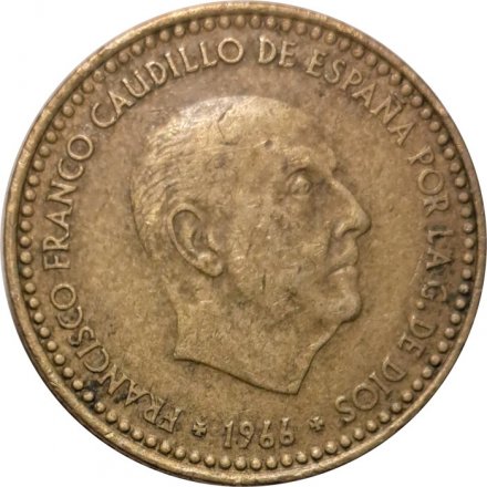 Испания 1 песета 1966 год - 74 внутри звезды