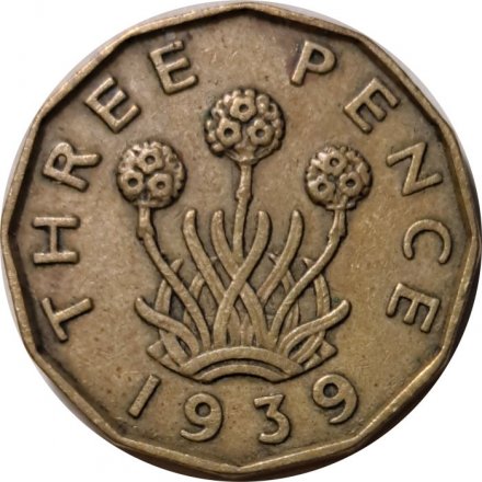 Великобритания 3 пенса 1939 год - Король Георг VI