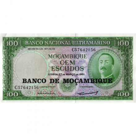 Мозамбик 100 эскудо 1961 год - Айрес де Орнелас. Логотип банка XF