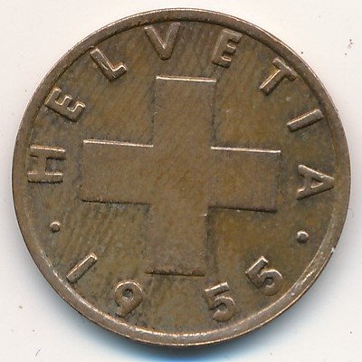 Швейцария 2 раппена 1955 год
