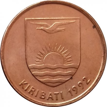 Кирибати 1 цент 1992 год - Два фрегата (магнетик)