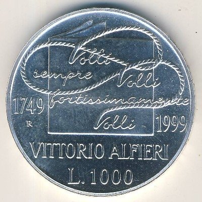 Италия 1000 лир 1999 год