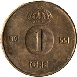 Швеция 1 эре 1955 год - Король Густав VI Адольф