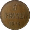 Финляндия 5 пенни 1908 год - XF