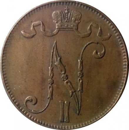 Финляндия 5 пенни 1908 год - XF